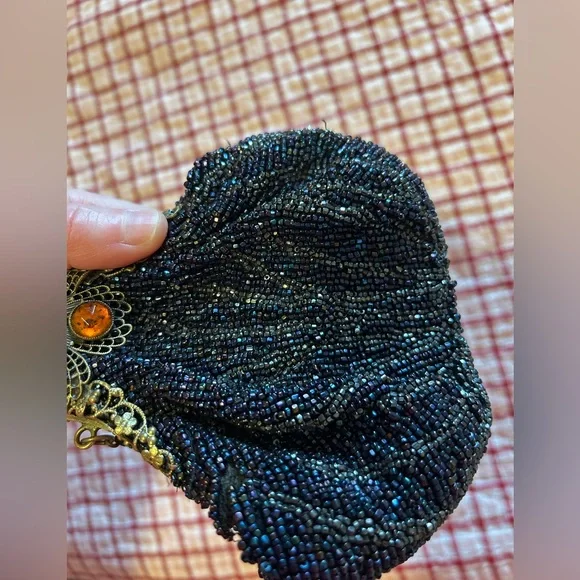 Vintage Beaded Evening Bag with Ornate Metal Frame - Picture 5 of 12